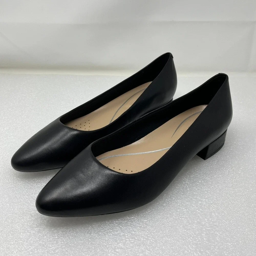 Easy Spirit Caldise Womens 10W Black Leather Pointed Toe Block Heel Pumps Shoes